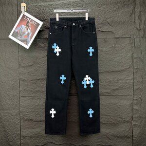Chrome Hearts Blue Cross Patch Washed Jeans
